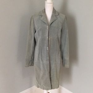 Norm Thompson light blue suede trench coat